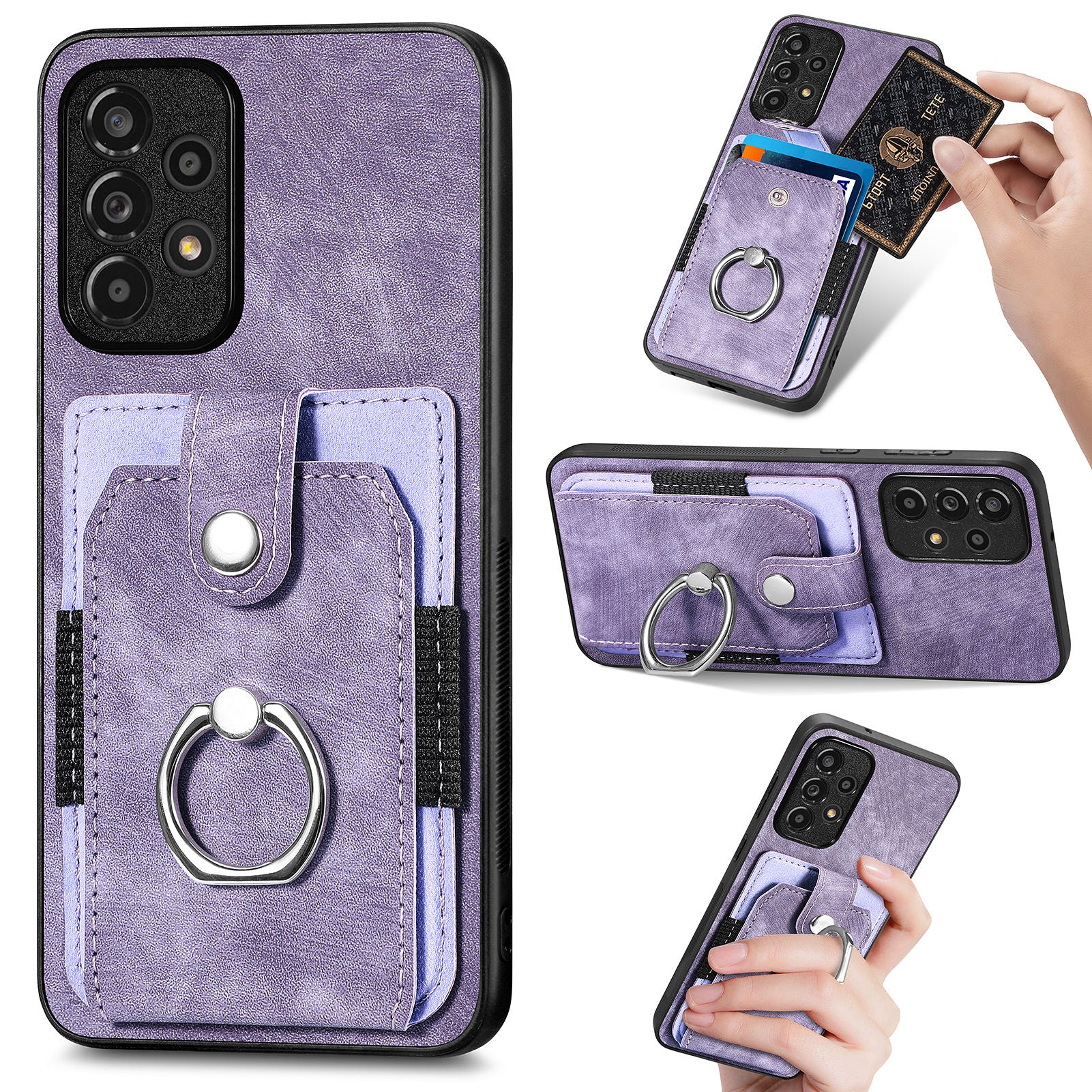 For Samsung Galaxy A33 5G PU Leather Coated PC TPU Back Case Card Slot Finger Ring Holder Kickstand Phone Cover For Samsung Galaxy A33 5G PU Leather Coated PC TPU Back Case Card Slot Finger Ring Holder Kickstand Phone Cover
